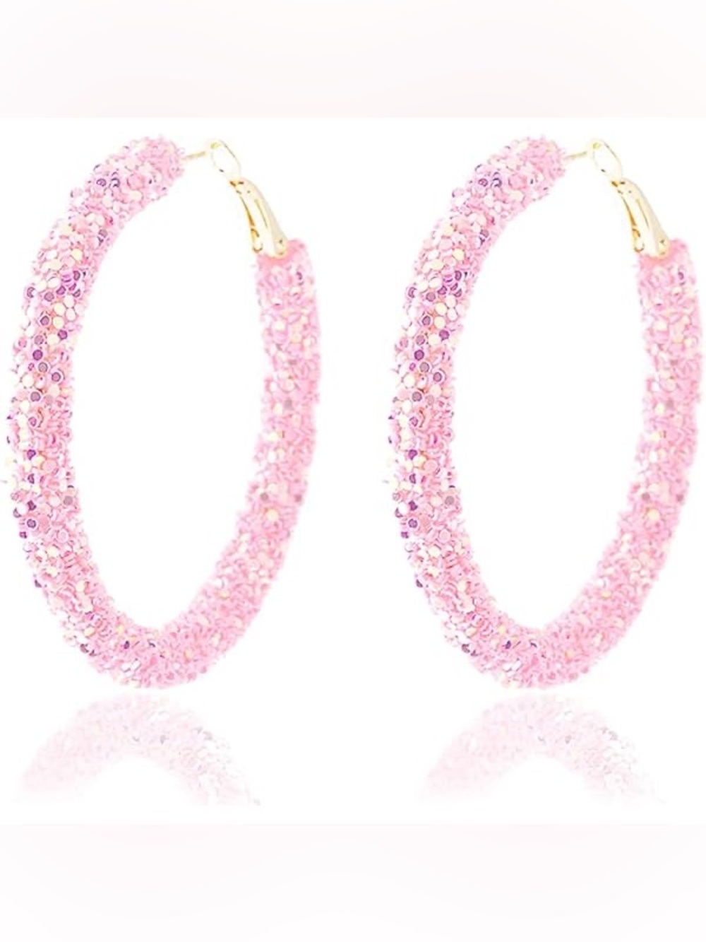 Altar’d State Pink Shiny Glittery Rhinestone Hoop Earrings Gold Posts NWT - Picture 2 of 5